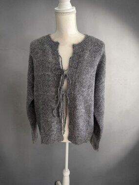 ELAN Gray Toe Front Cardigan Sweater Size Large NEW NWT